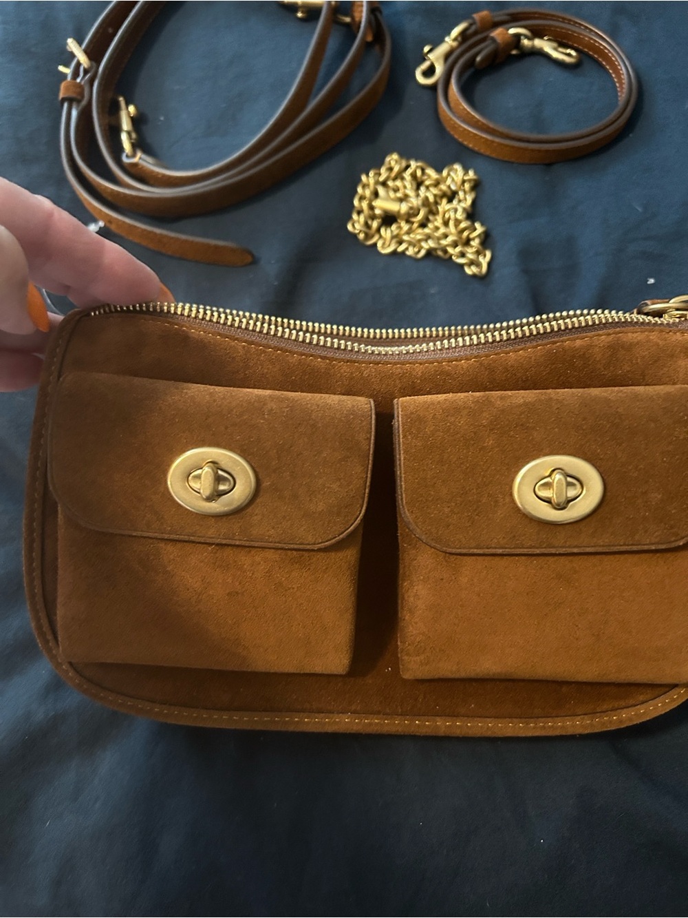 Turnlock Waverley Suede Crossbody Bag